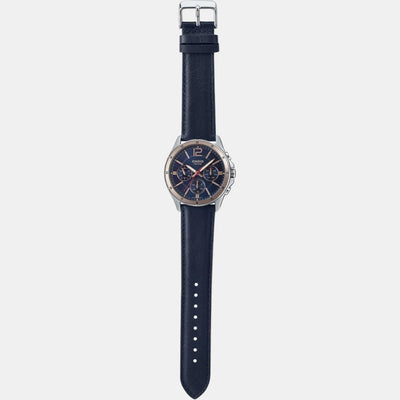 Enticer Men Quartz Blue Dial Chronograph Leather Watch A1889
