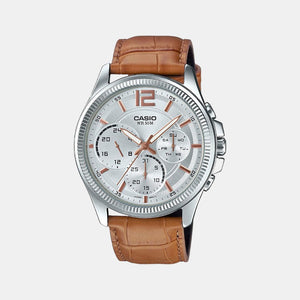 Enticer Men Quartz Silver Dial Chronograph Leather Watch A1890