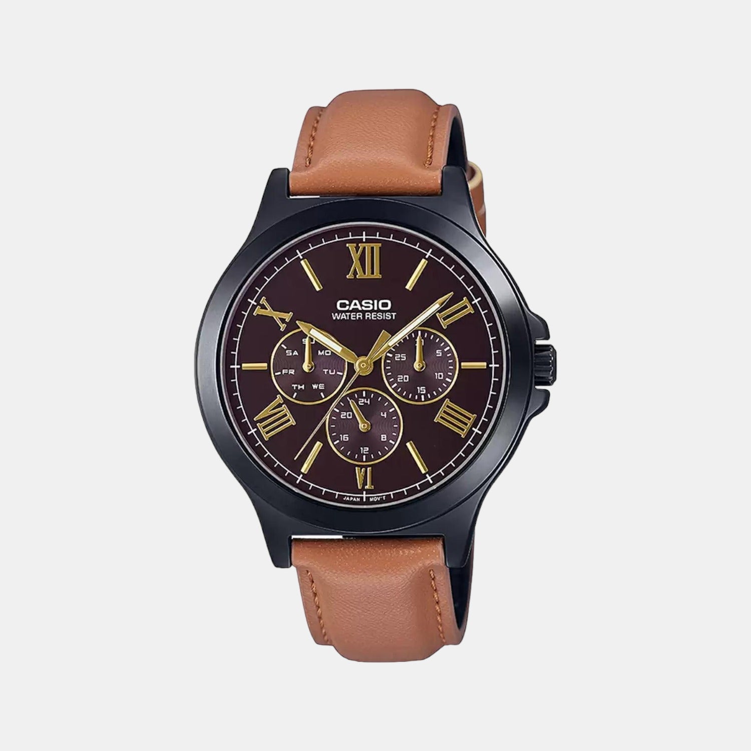 Enticer Men Quartz Black Dial Chronograph Leather Watch A1971