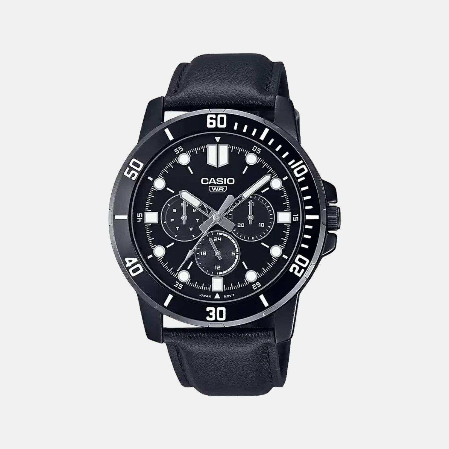 Enticer Men Quartz Black Dial Chronograph Leather Watch A1986