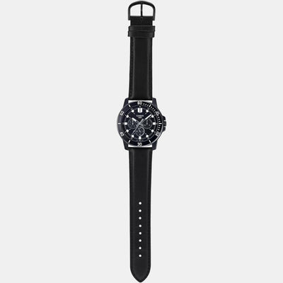 Enticer Men Quartz Black Dial Chronograph Leather Watch A1986