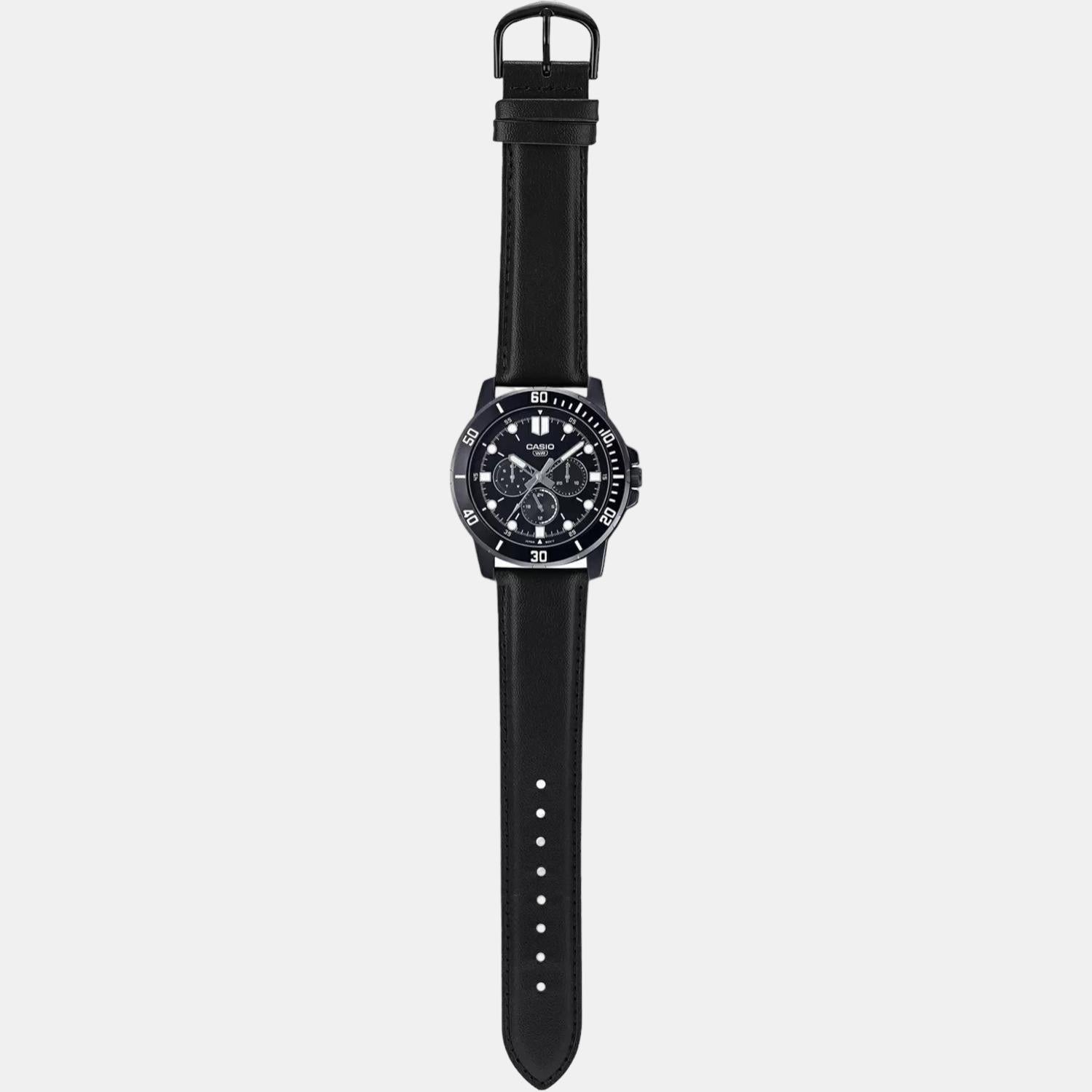 Enticer Men Quartz Black Dial Chronograph Leather Watch A1986