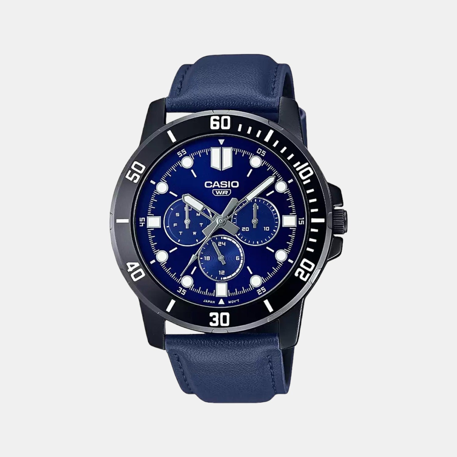 Enticer Men Quartz Blue Dial Chronograph Leather Watch A1987