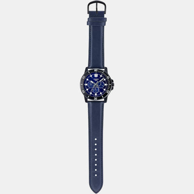 Enticer Men Quartz Blue Dial Chronograph Leather Watch A1987
