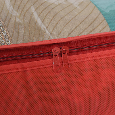 Kuber Industries Transparent Underbed Storage Cover/Lehenga Cover/Saree Cover/Gown Cover/Salwar Suit Cover For Women-Pack of 12 (Red)