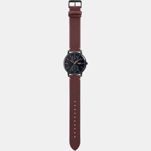 Enticer Men Quartz Black Dial Chronograph Leather Watch A2062