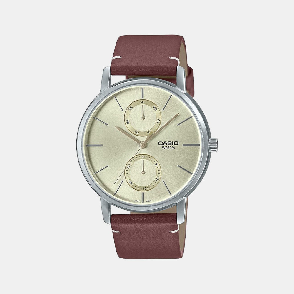 Enticer Men Quartz Off White Dial Chronograph Leather Watch A2063