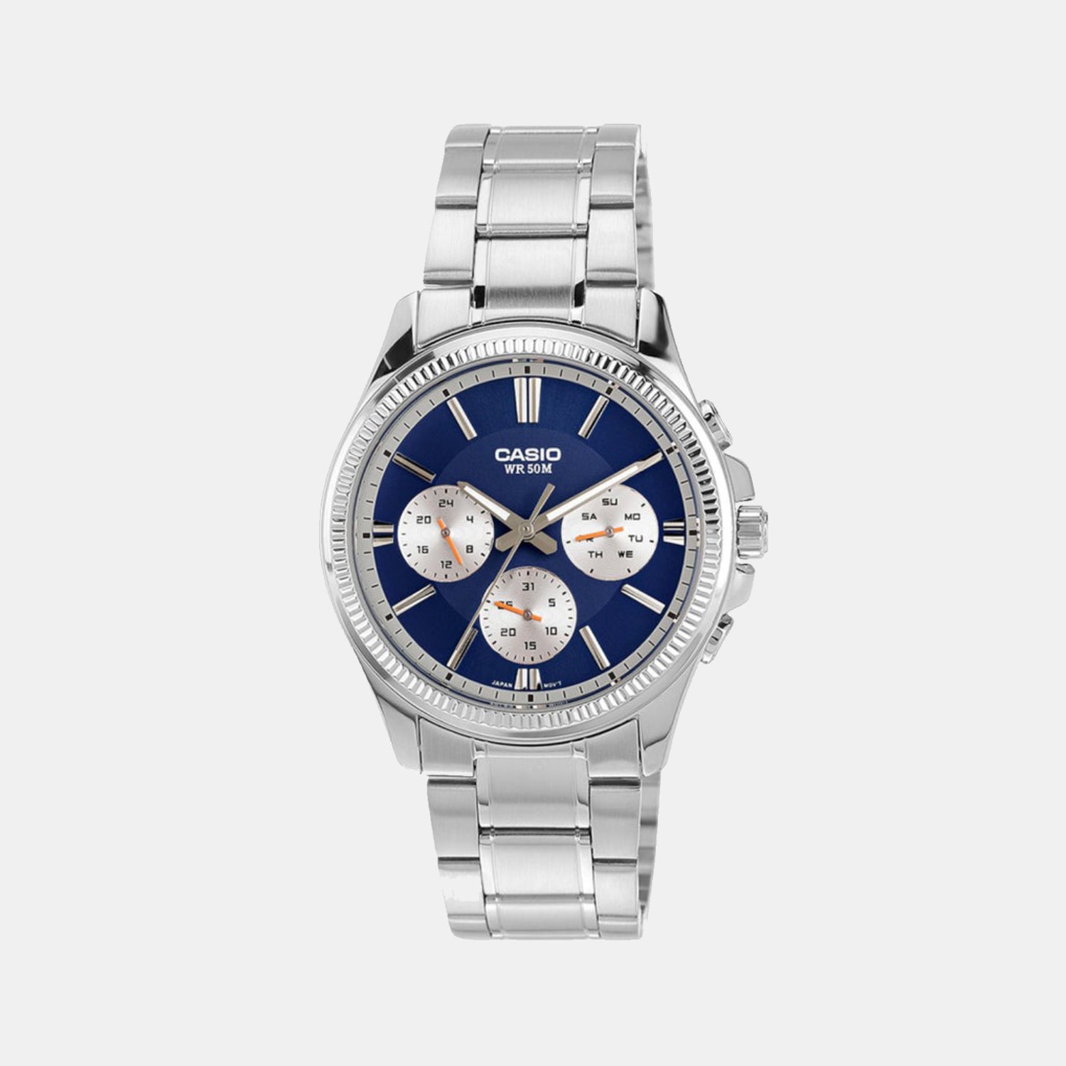 Enticer Men Quartz Blue Dial Multi-Function Stainless Steel Watch A2228
