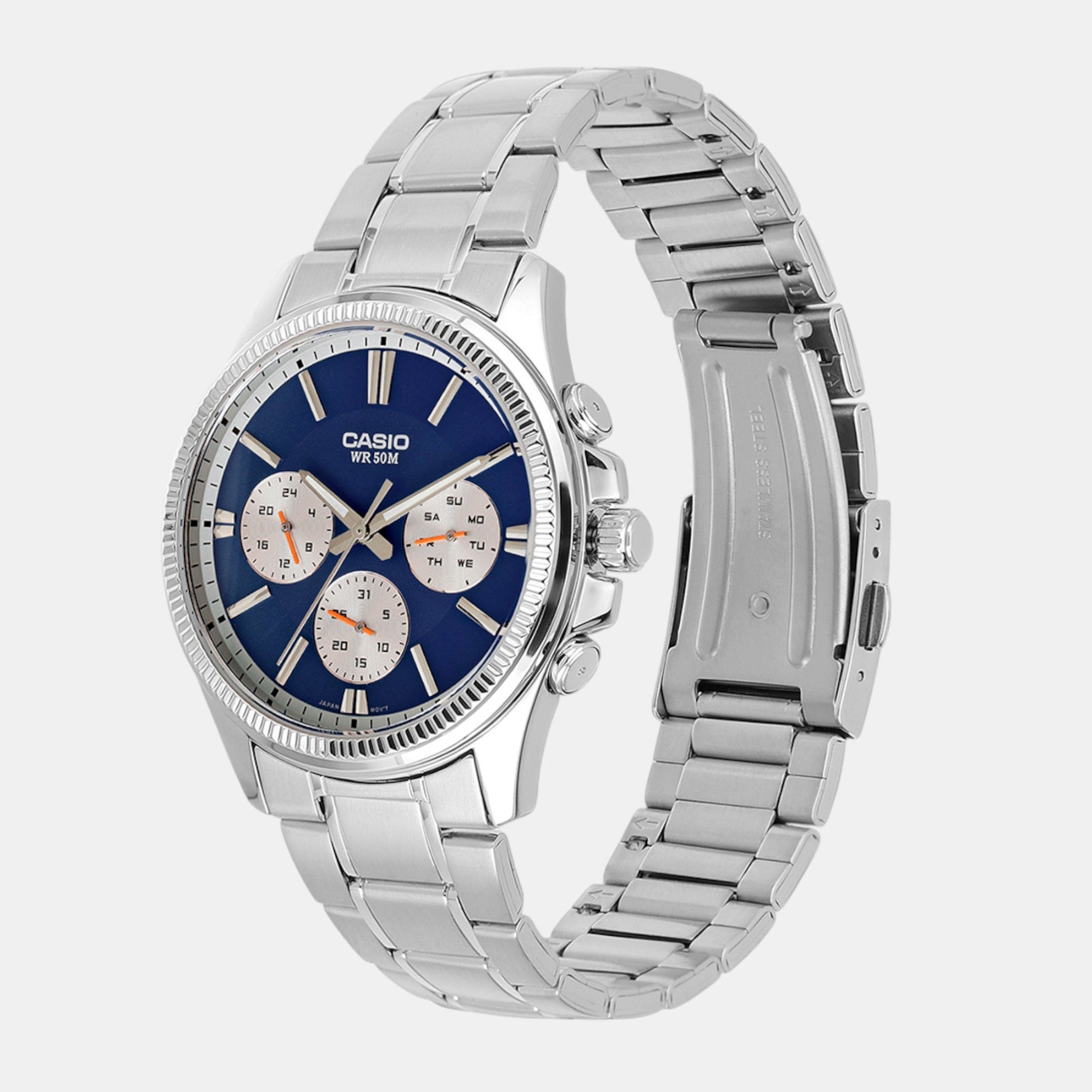 Enticer Men Quartz Blue Dial Multi-Function Stainless Steel Watch A2228