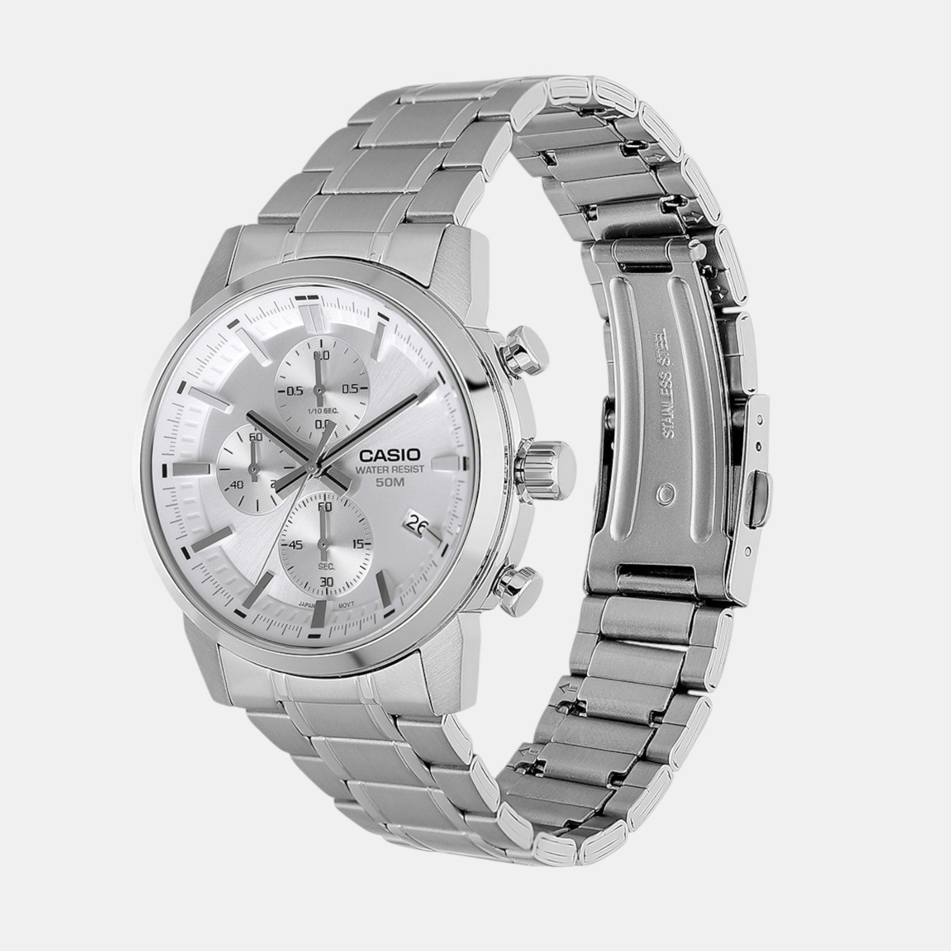 Enticer Men Quartz Silver Dial Chronograph Stainless Steel Watch A2305