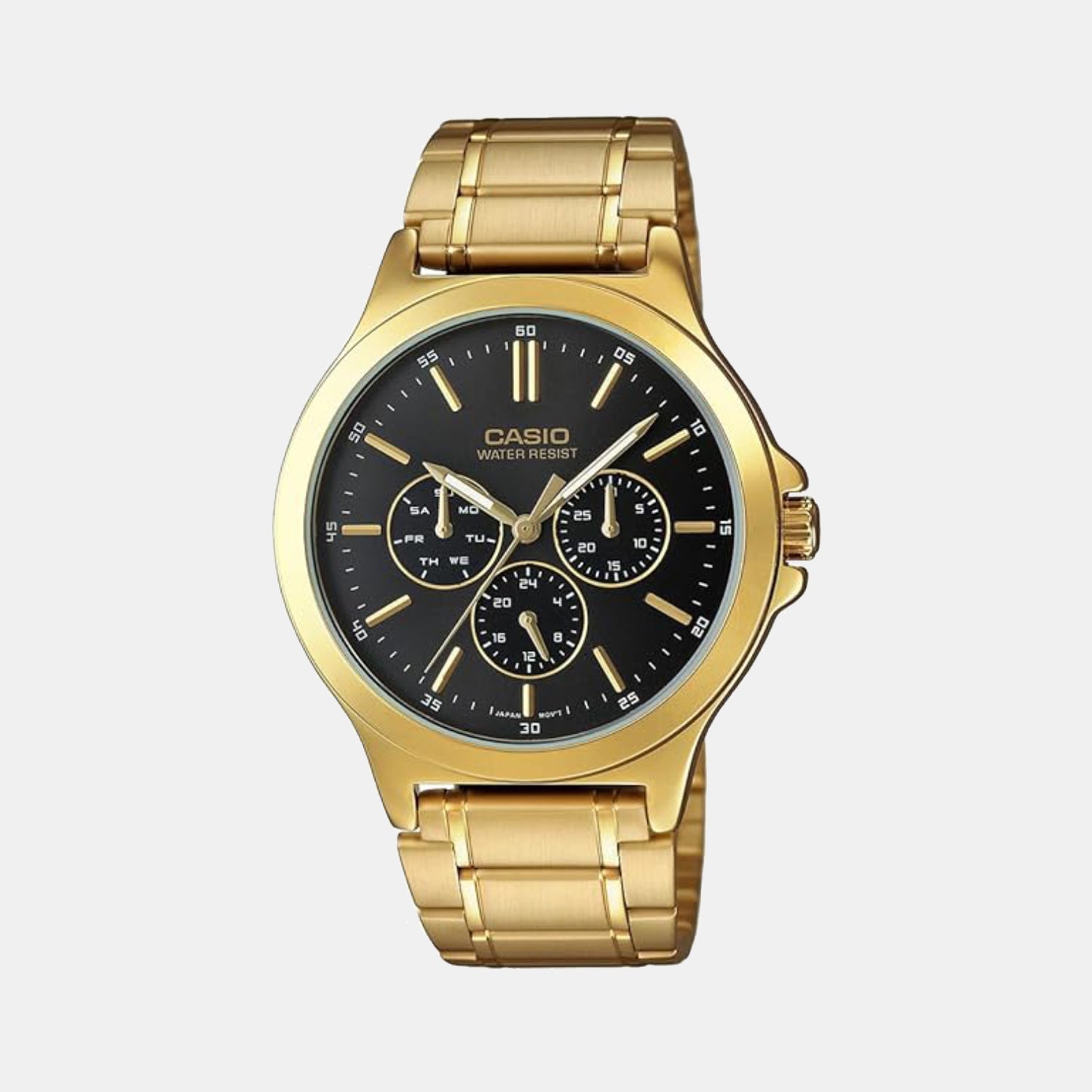 Enticer Men Quartz Black Dial Multi-Function Stainless Steel Watch MTP-V300G-1A A2318