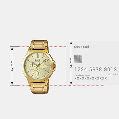 Enticer Men Quartz Gold Dial Multi-Function Stainless Steel Watch A2319