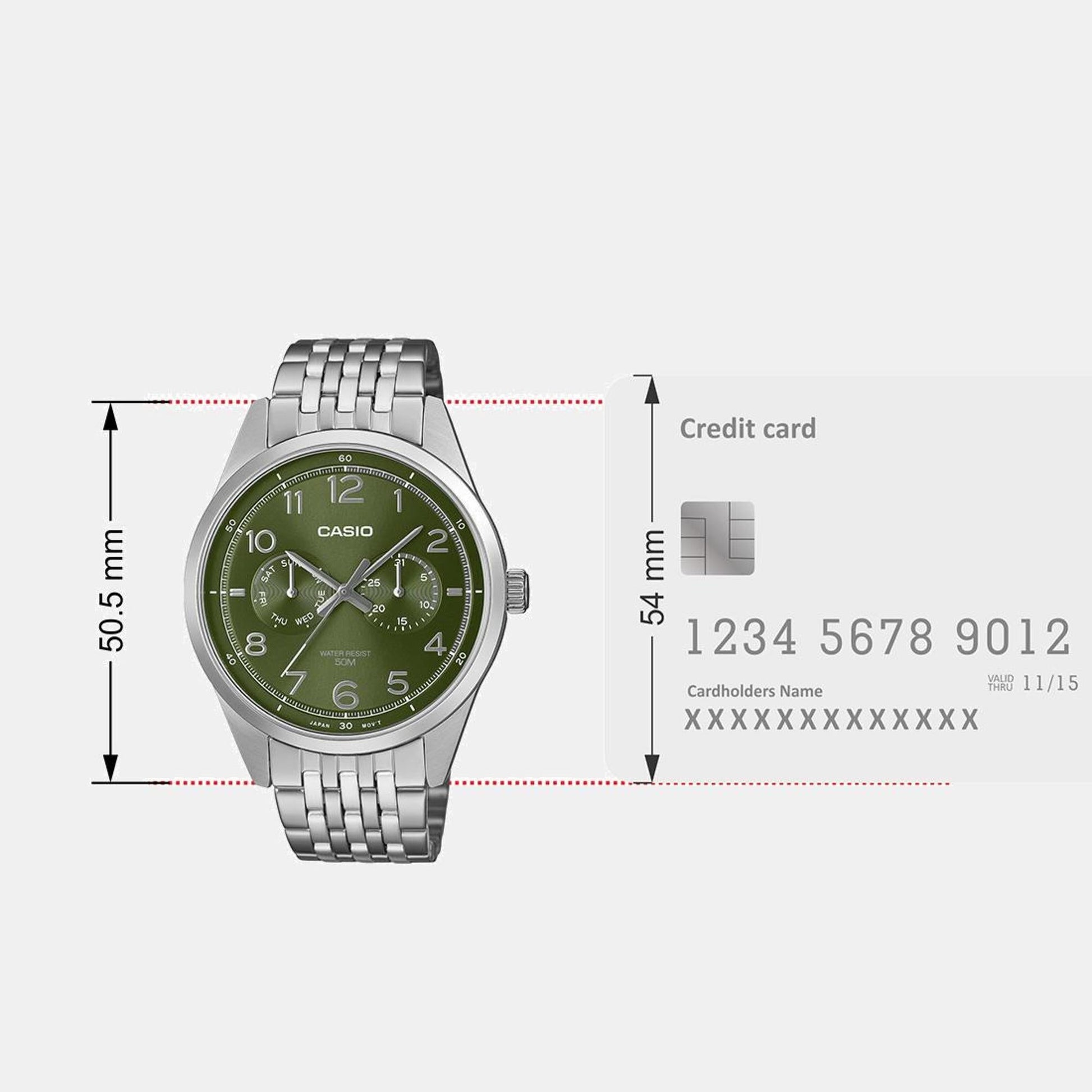 Enticer Men Quartz Green Dial Multi-Function Stainless Steel Watch A2332
