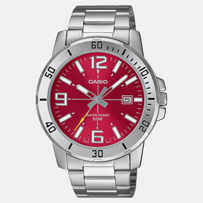 Enticer Men Quartz Red Dial Analog Stainless Steel Watch A2338