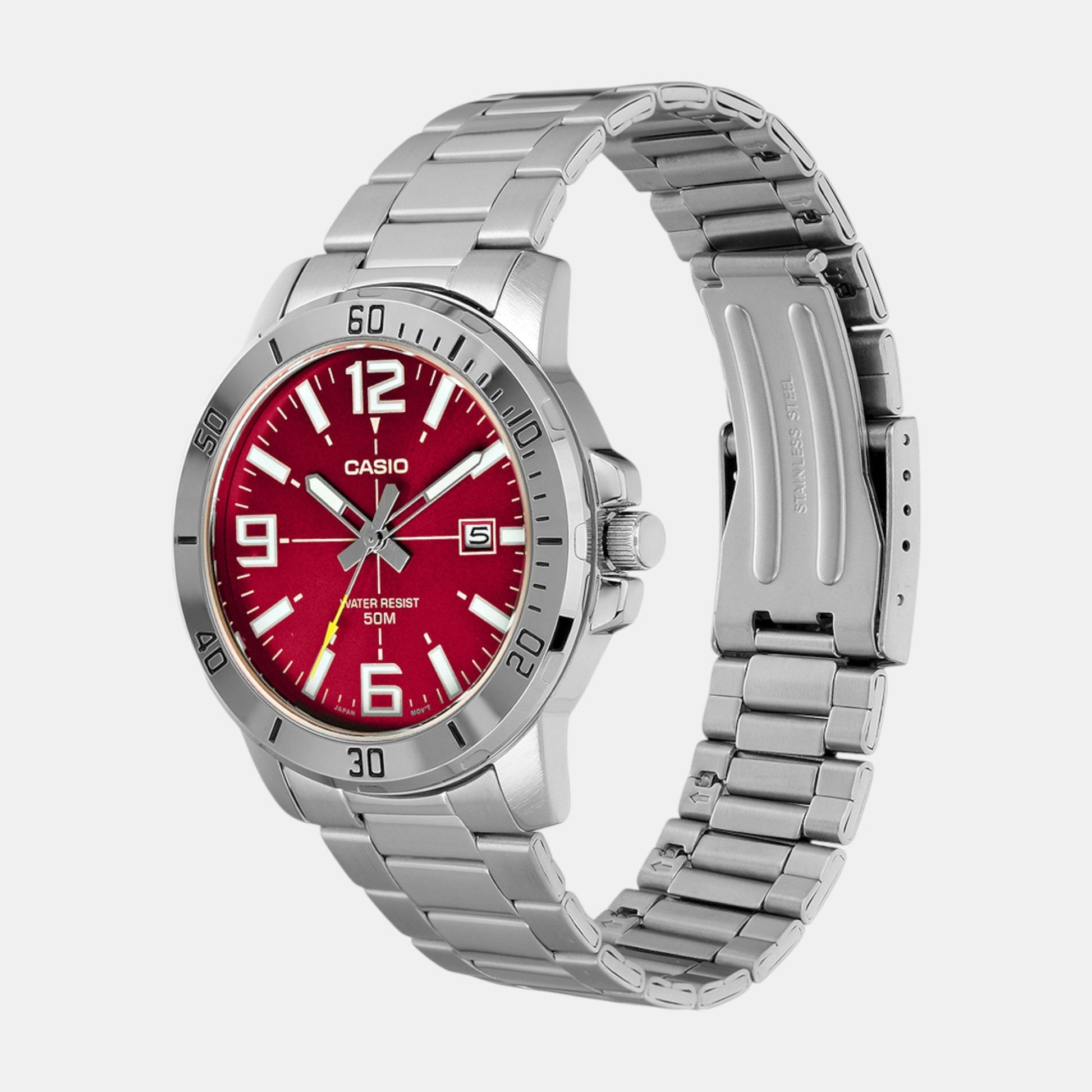 Enticer Men Quartz Red Dial Analog Stainless Steel Watch A2338