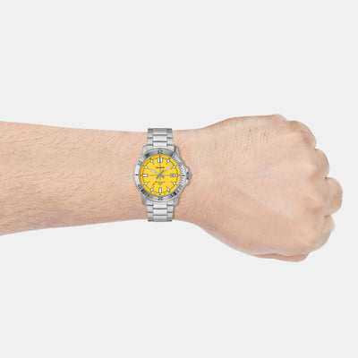 Enticer Men Quartz Yellow Dial Analog Stainless Steel Watch A2340