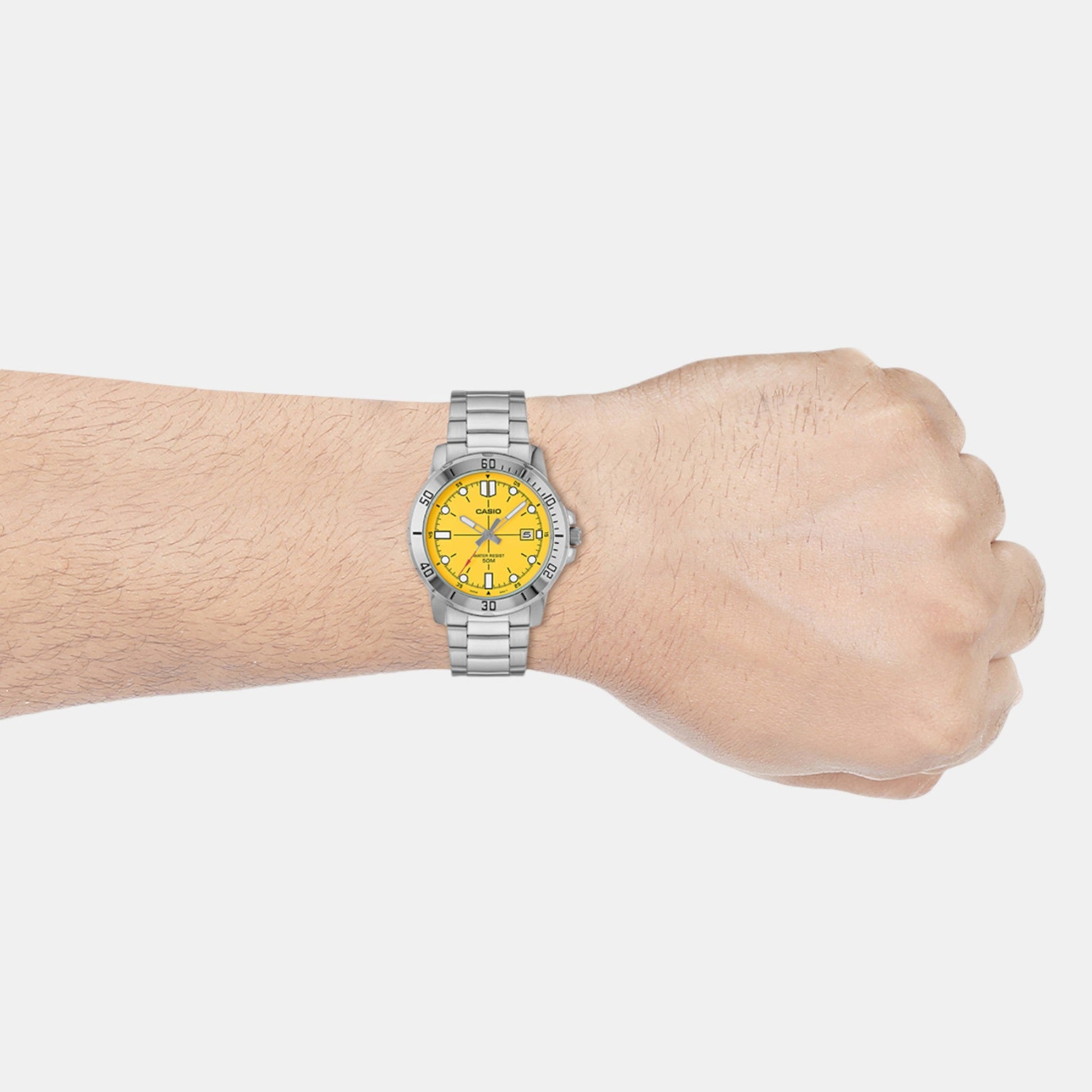 Enticer Men Quartz Yellow Dial Analog Stainless Steel Watch A2340