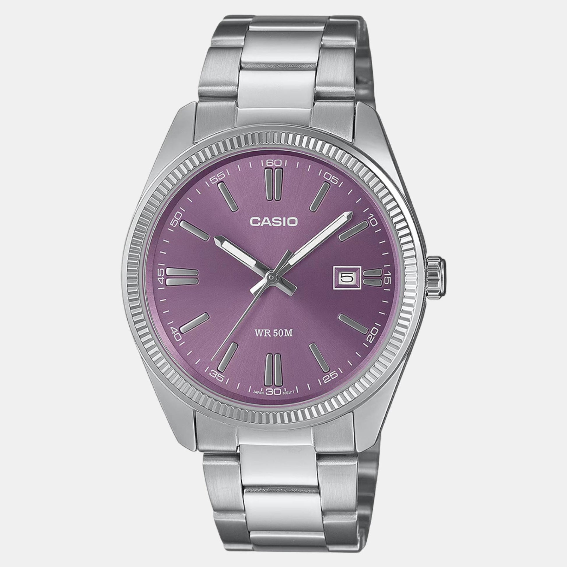 Enticer Men Quartz Purple Dial Analog Stainless Steel Watch A2368