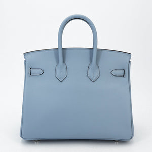 HERMÈS Birkin 25 Bleu Lin Swift Palladium hardware