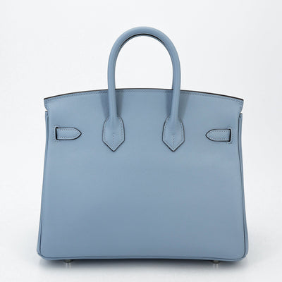 HERMÈS Birkin 25 Bleu Lin Swift Palladium hardware