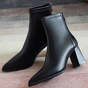 Noelia Short Leather Pointed Ankle Boots