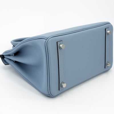 HERMÈS Birkin 25 Bleu Lin Swift Palladium hardware