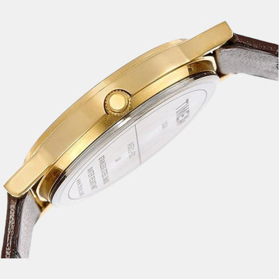 Classics Men Quartz Yellow Dial Analog Leather Watch A501