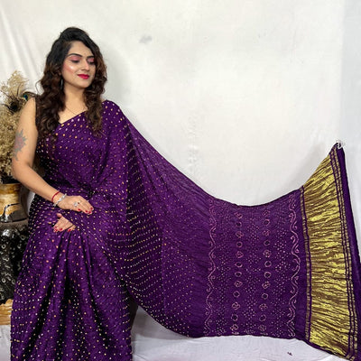 Modal Silk Heavy Bandhej Work Bandhani Saree