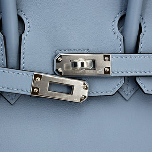 HERMÈS Birkin 25 Bleu Lin Swift Palladium hardware