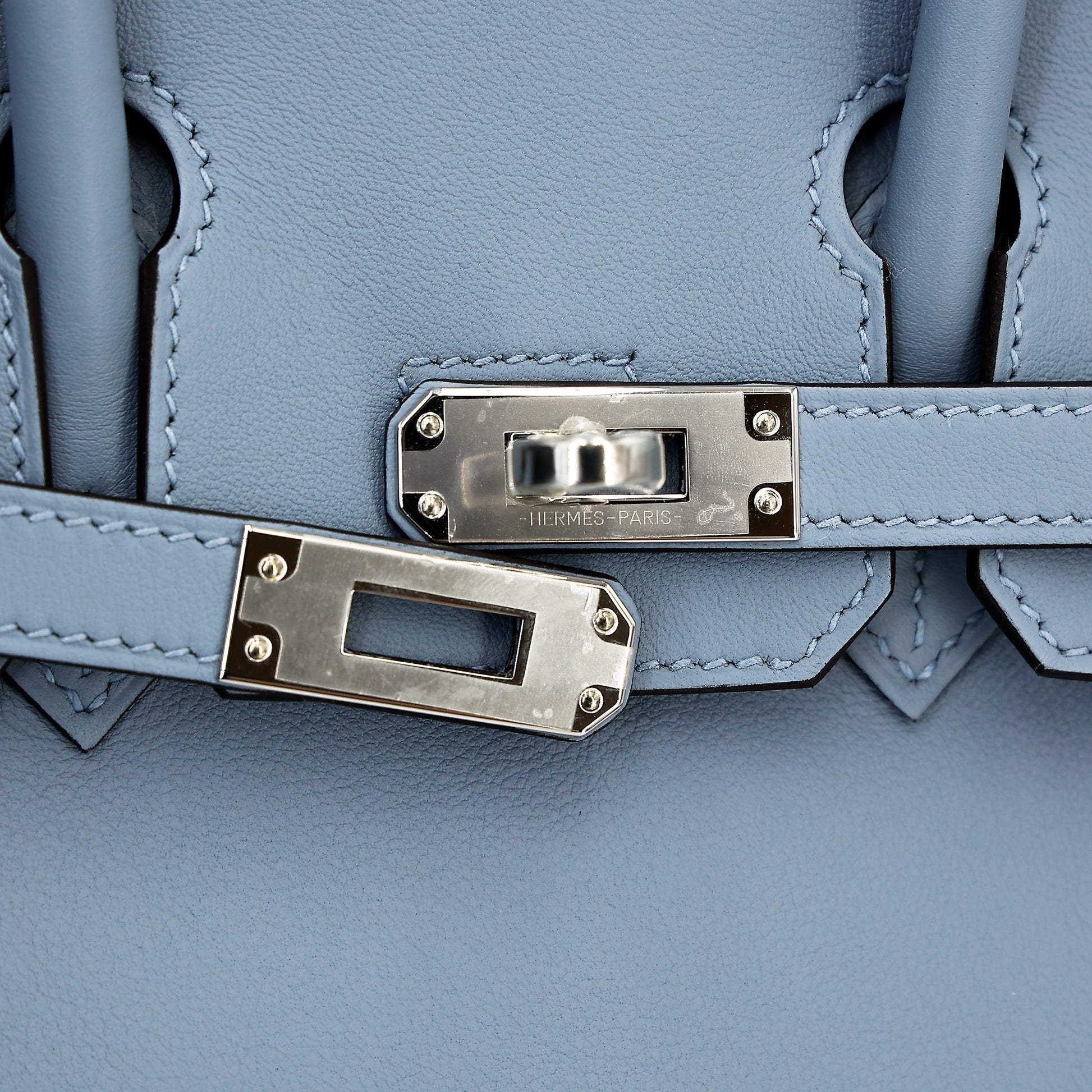 HERMÈS Birkin 25 Bleu Lin Swift Palladium hardware