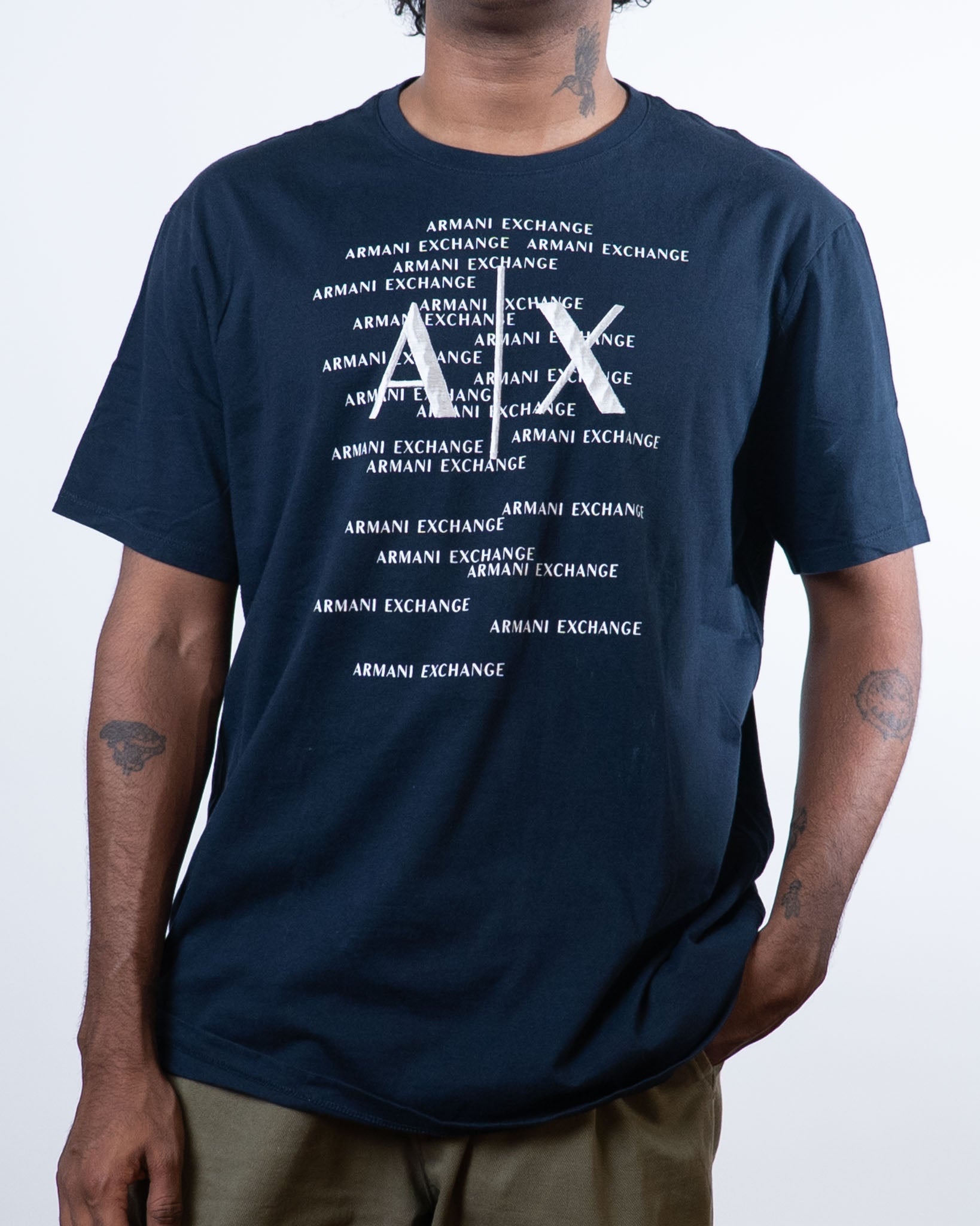 Armani Exchange Multiple Logo Navy Blue Tee