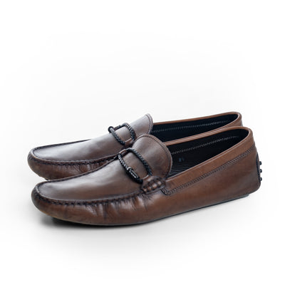 Tods Brown Leather Slip On Driving Loafers