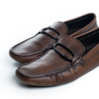 Tods Brown Leather Slip On Driving Loafers