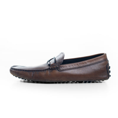 Tods Brown Leather Slip On Driving Loafers