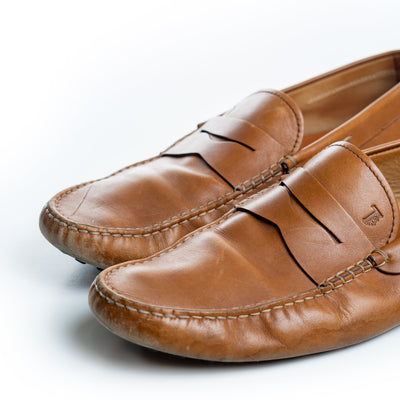 Tods Brown Leather Slip Loafers