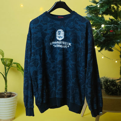Bape x Alpha Industries Crewneck Sweater Navy