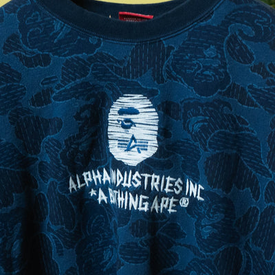 Bape x Alpha Industries Crewneck Sweater Navy