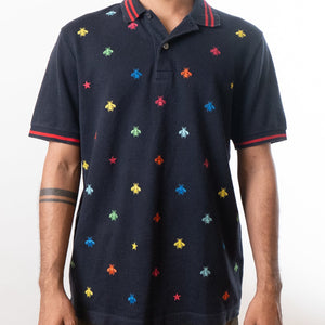 Gucci Bee & Stars Embroidered Polo T-Shirt