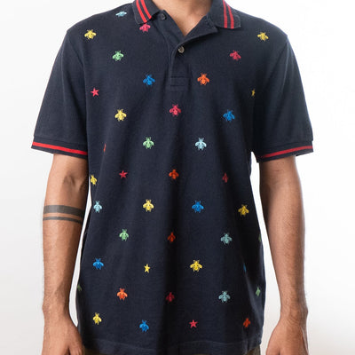 Gucci Bee & Stars Embroidered Polo T-Shirt