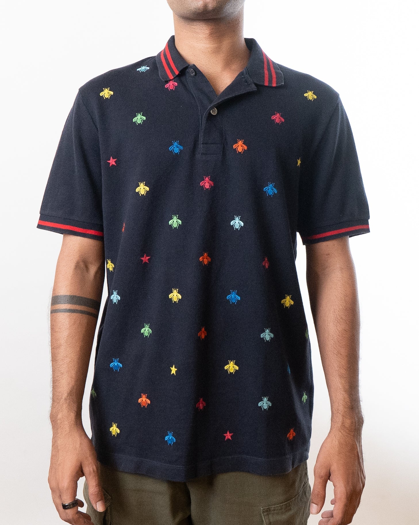 Gucci Bee & Stars Embroidered Polo T-Shirt