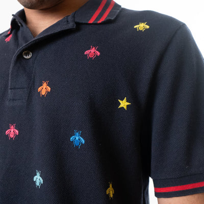 Gucci Bee & Stars Embroidered Polo T-Shirt