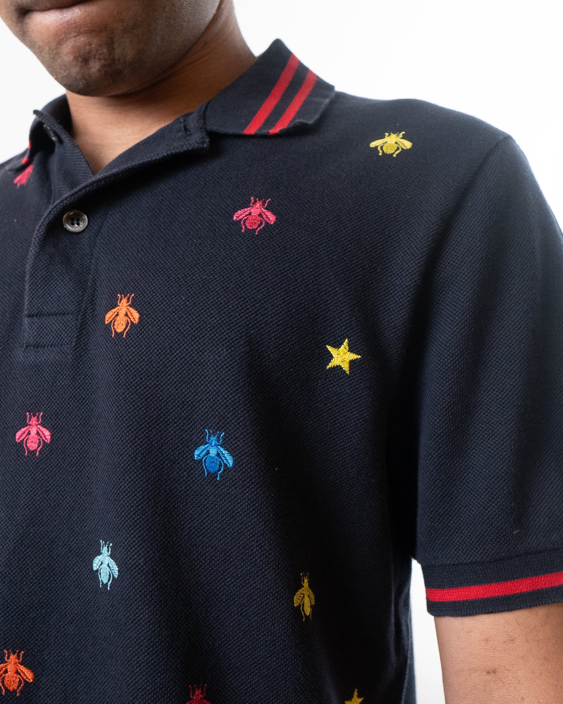 Gucci Bee & Stars Embroidered Polo T-Shirt