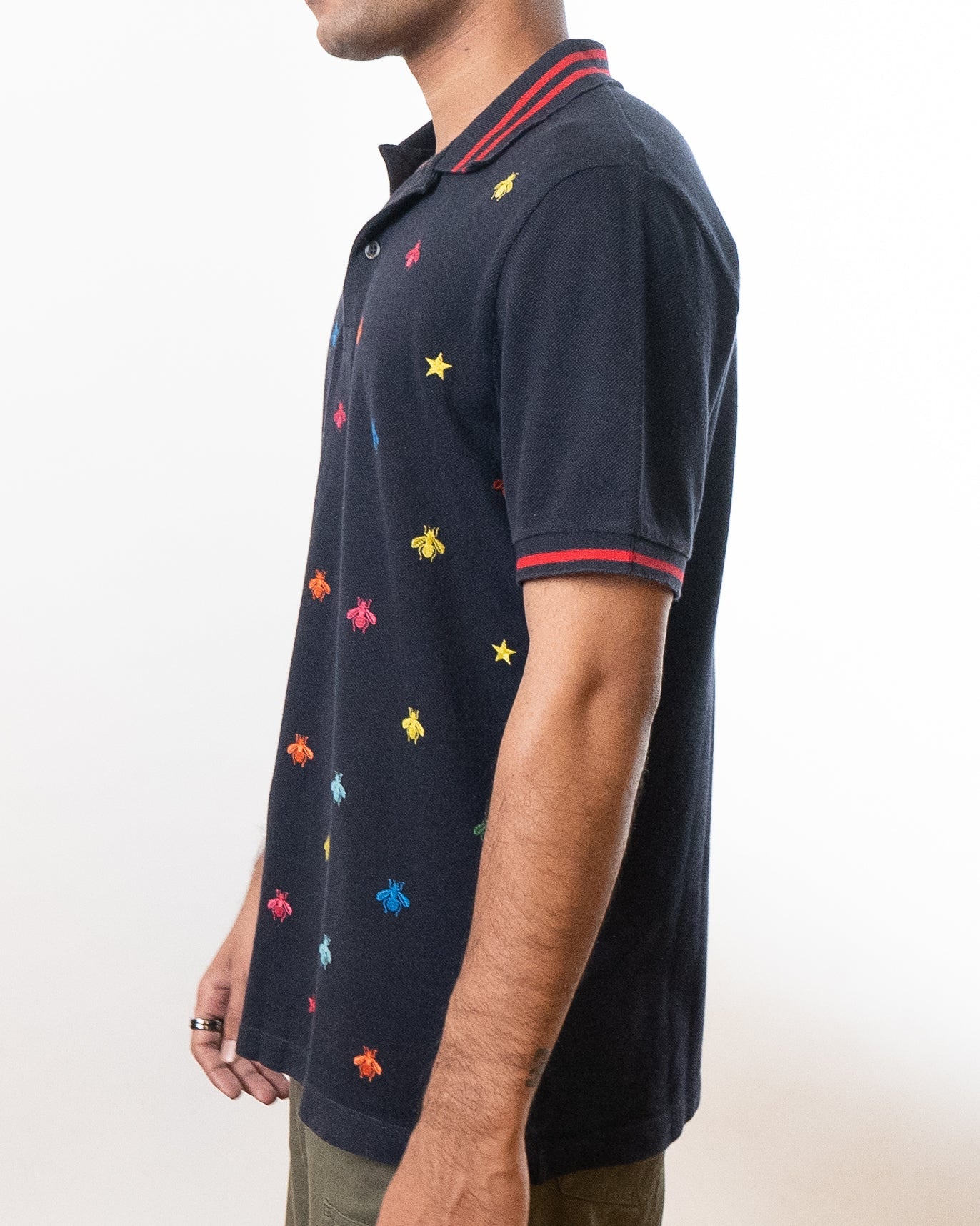 Gucci Bee & Stars Embroidered Polo T-Shirt