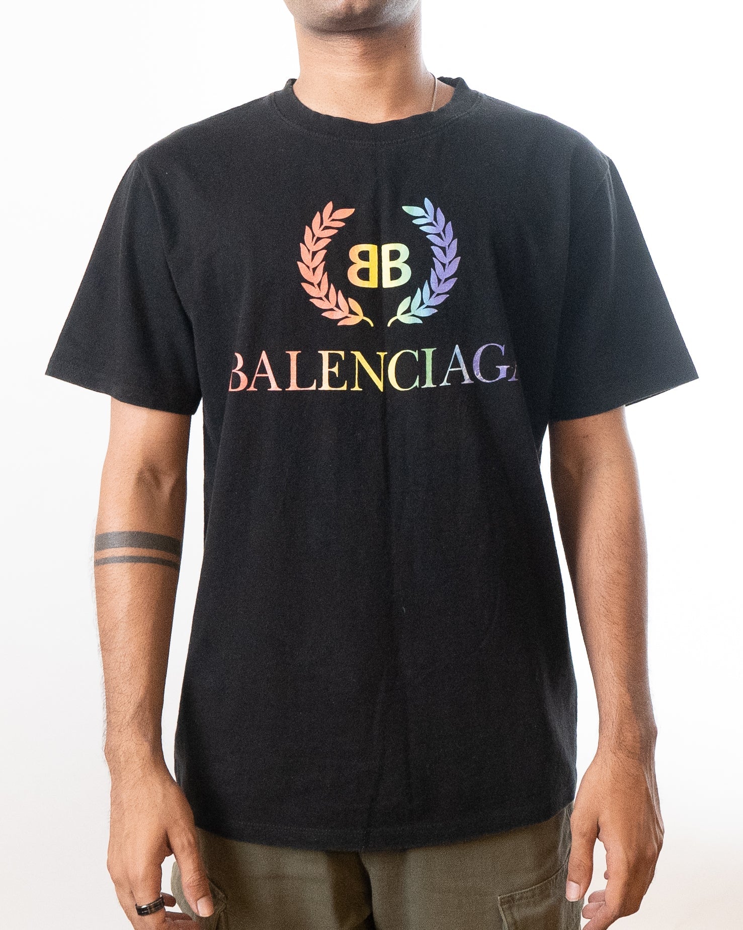 Balenciaga Rainbow Embroidered Logo T-Shirt