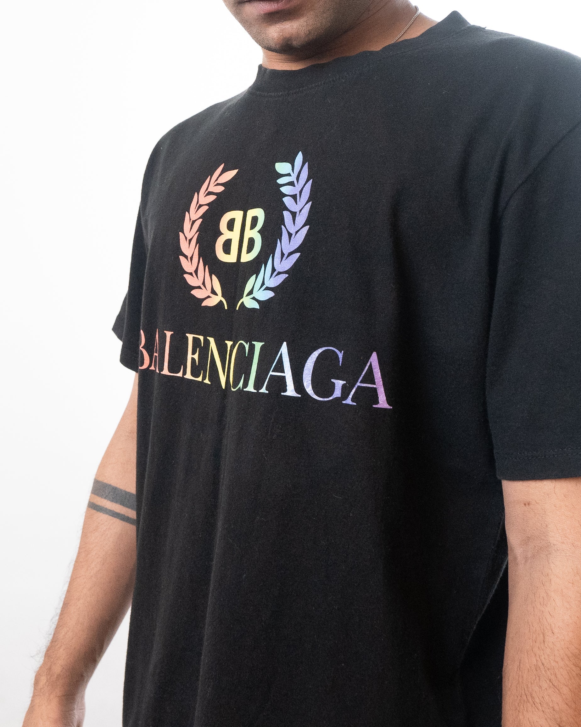 Balenciaga Rainbow Embroidered Logo T-Shirt