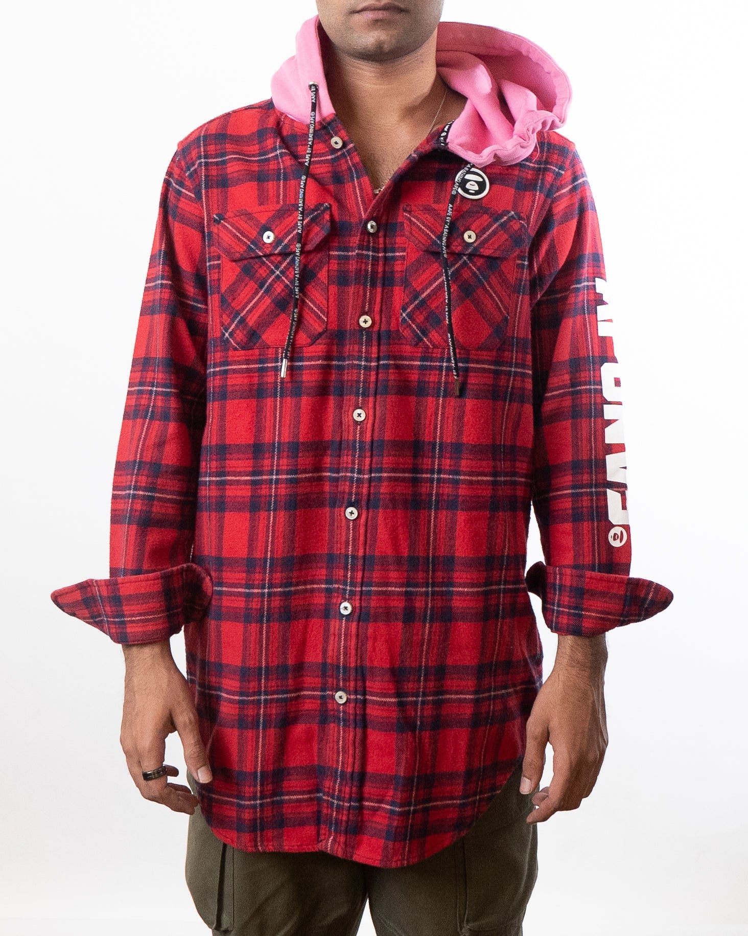 Aape By A Bathing Ape  Hooded Jacket Shirt Red Combo