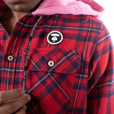 Aape By A Bathing Ape  Hooded Jacket Shirt Red Combo