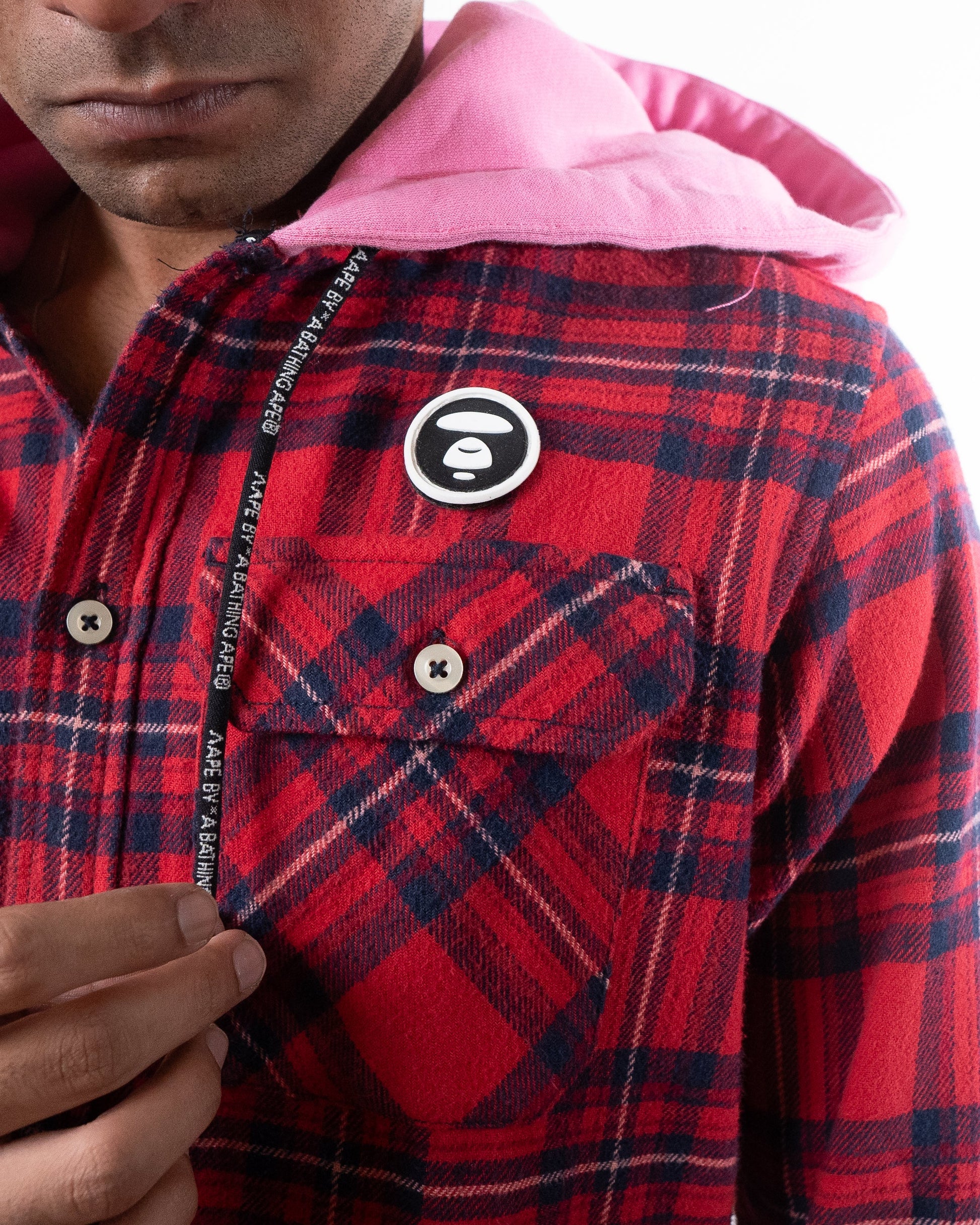 Aape By A Bathing Ape  Hooded Jacket Shirt Red Combo