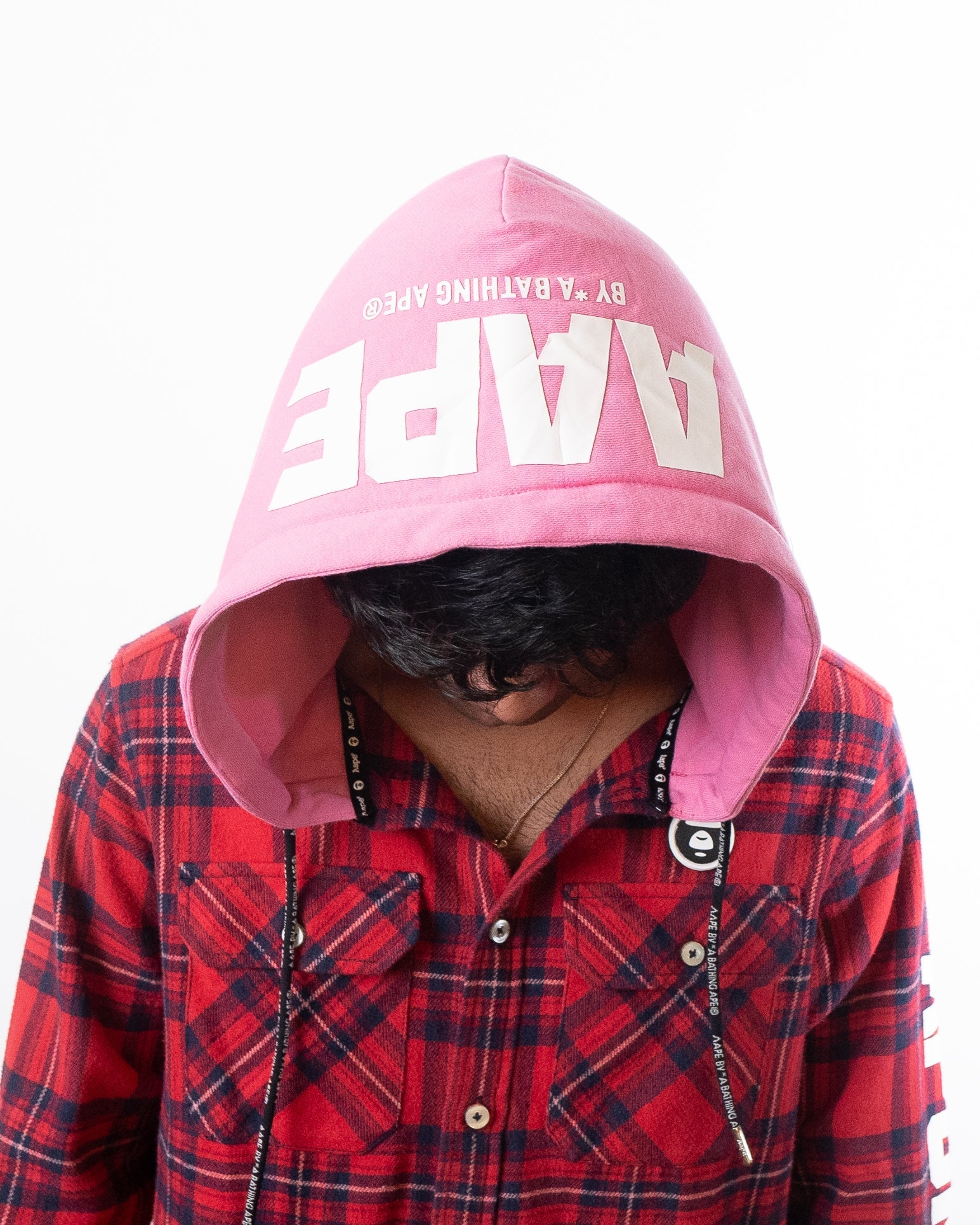 Aape By A Bathing Ape  Hooded Jacket Shirt Red Combo