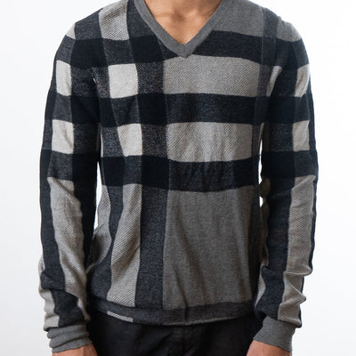 Burberry Check Wool Blend V-Neck Sweater